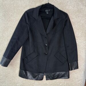 ST. JOHN Angora Wool‎ Lamb Leather Black Coat Jacket Size 10 Luxury Winter